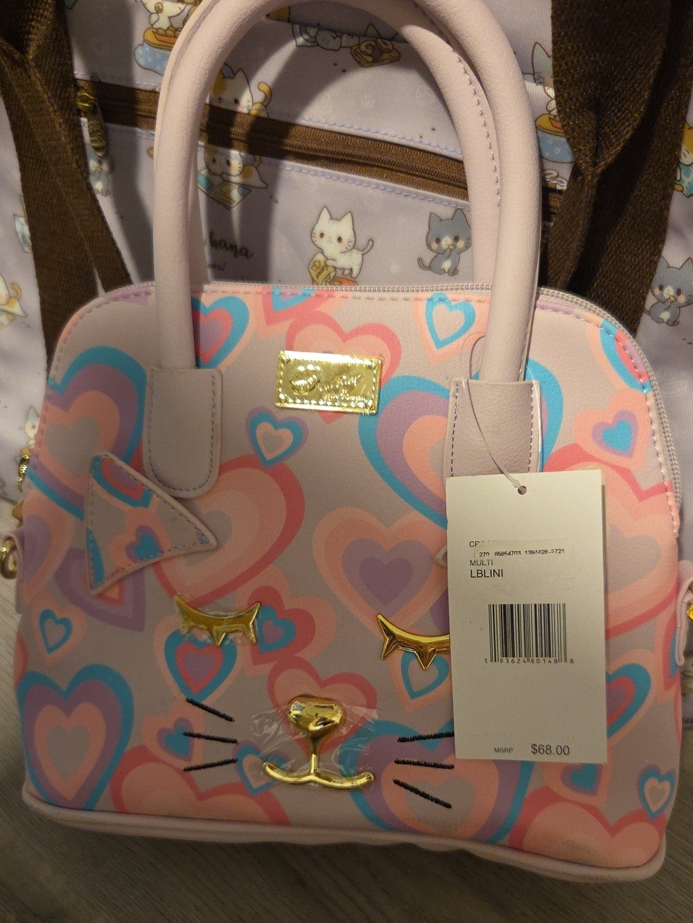 Betsey Johnson Pink Multicolor Heart Cat Satchel